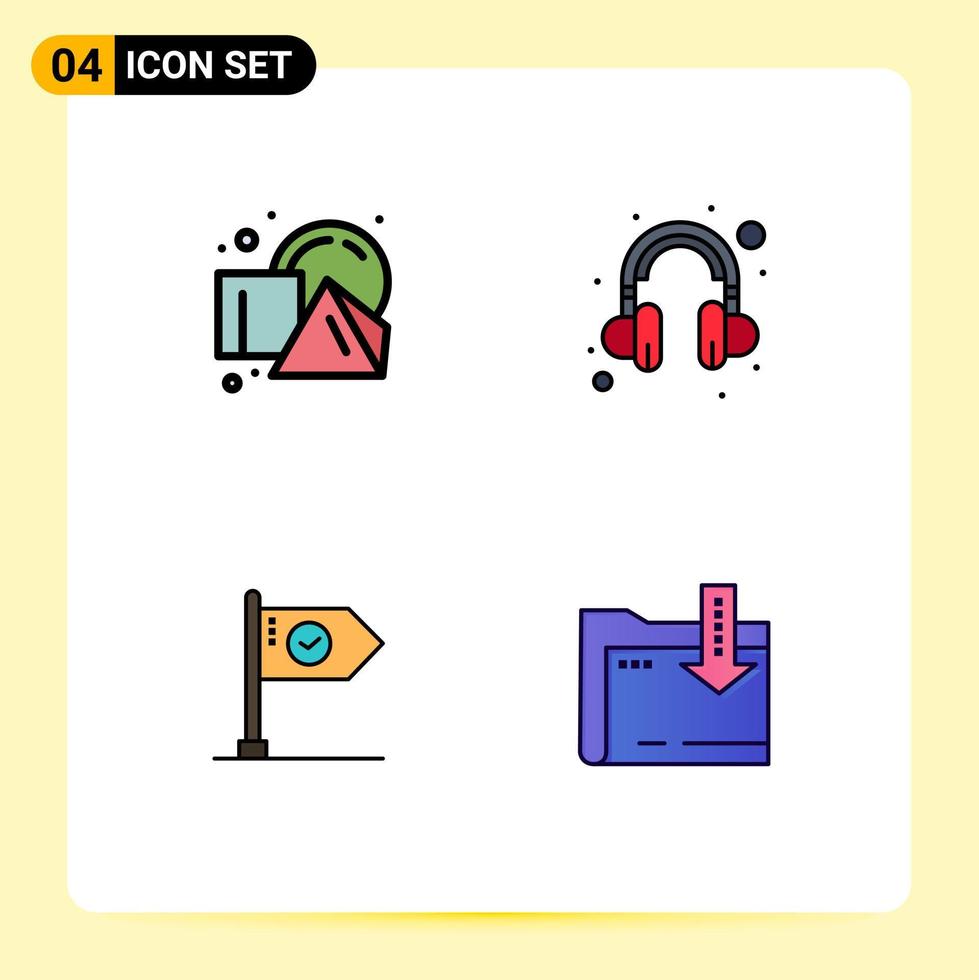 Editable Vector Line Pack of 4 Simple Filledline Flat Colors of cube business squares support goal Editable Vector Design Elements