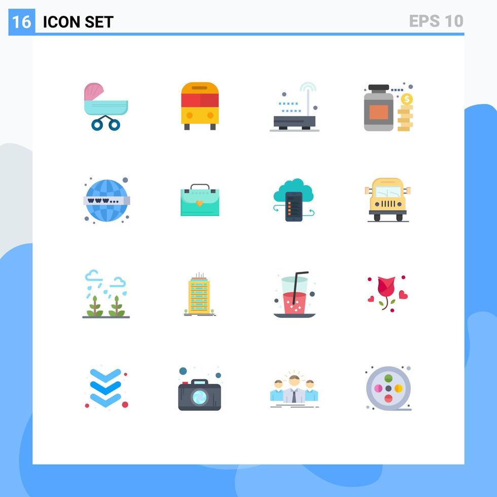 Modern Set of 16 Flat Colors Pictograph of savings jar logistic currency sound Editable Pack of Creative Vector Design Elements