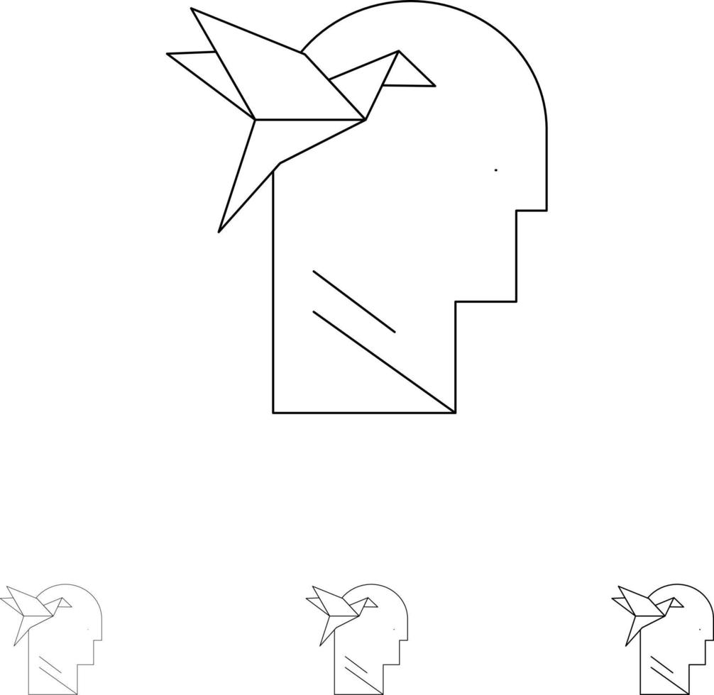 Imagination Form Imagination Head Brian Bold and thin black line icon set vector