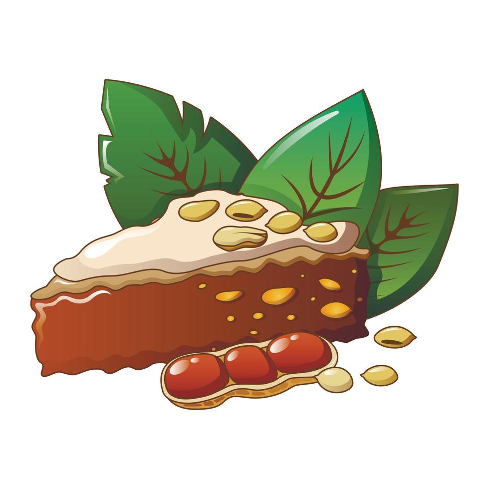 Peanut cake piece icon, cartoon style vector