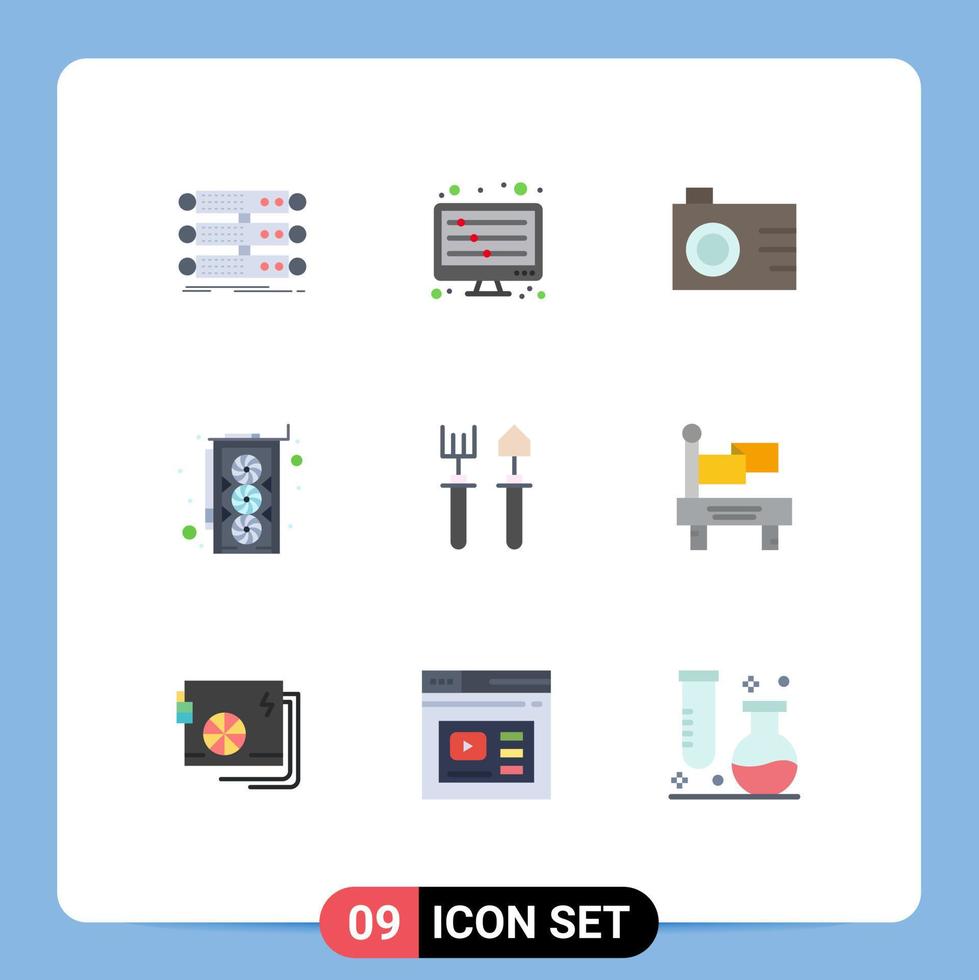 9 Creative Icons Modern Signs and Symbols of rake garden waves hardware computer Editable Vector Design Elements