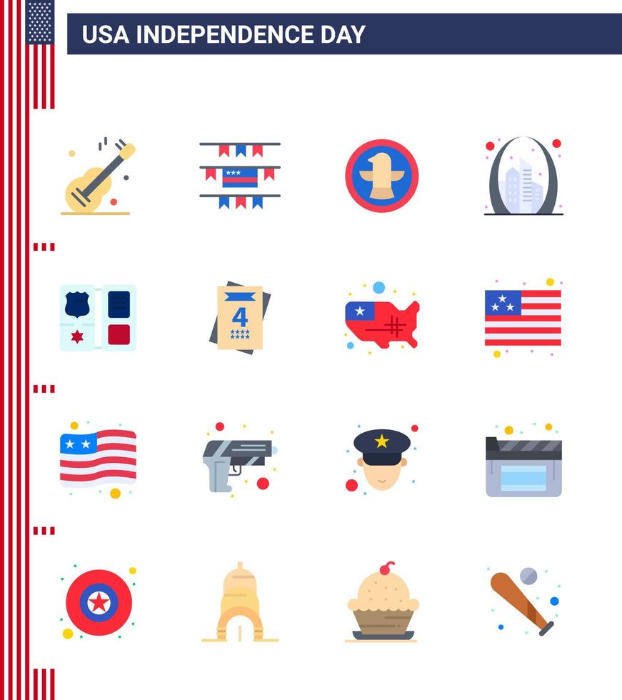 Editable Vector Line Pack of USA Day 16 Simple Flats of shield usa bird landmark building Editable USA Day Vector Design Elements