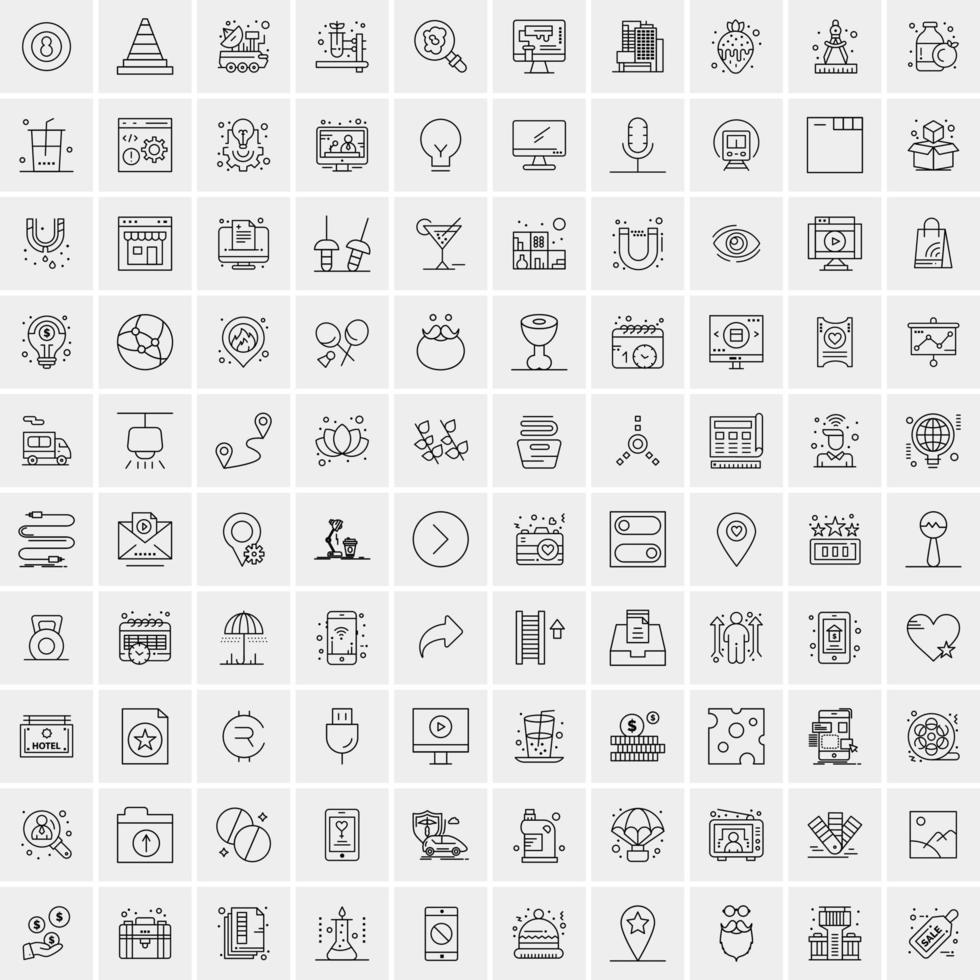 100 iconos universales de línea negra sobre fondo blanco vector