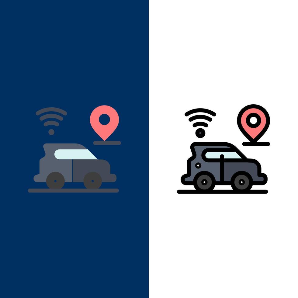 Car Location Map Technology  Icons Flat and Line Filled Icon Set Vector Blue Background