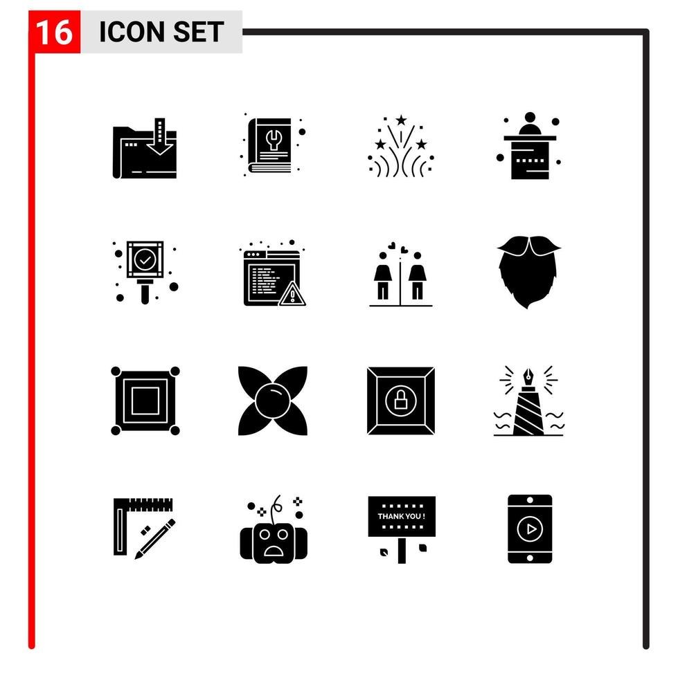 Universal Icon Symbols Group of 16 Modern Solid Glyphs of check office tool marketing wedding Editable Vector Design Elements