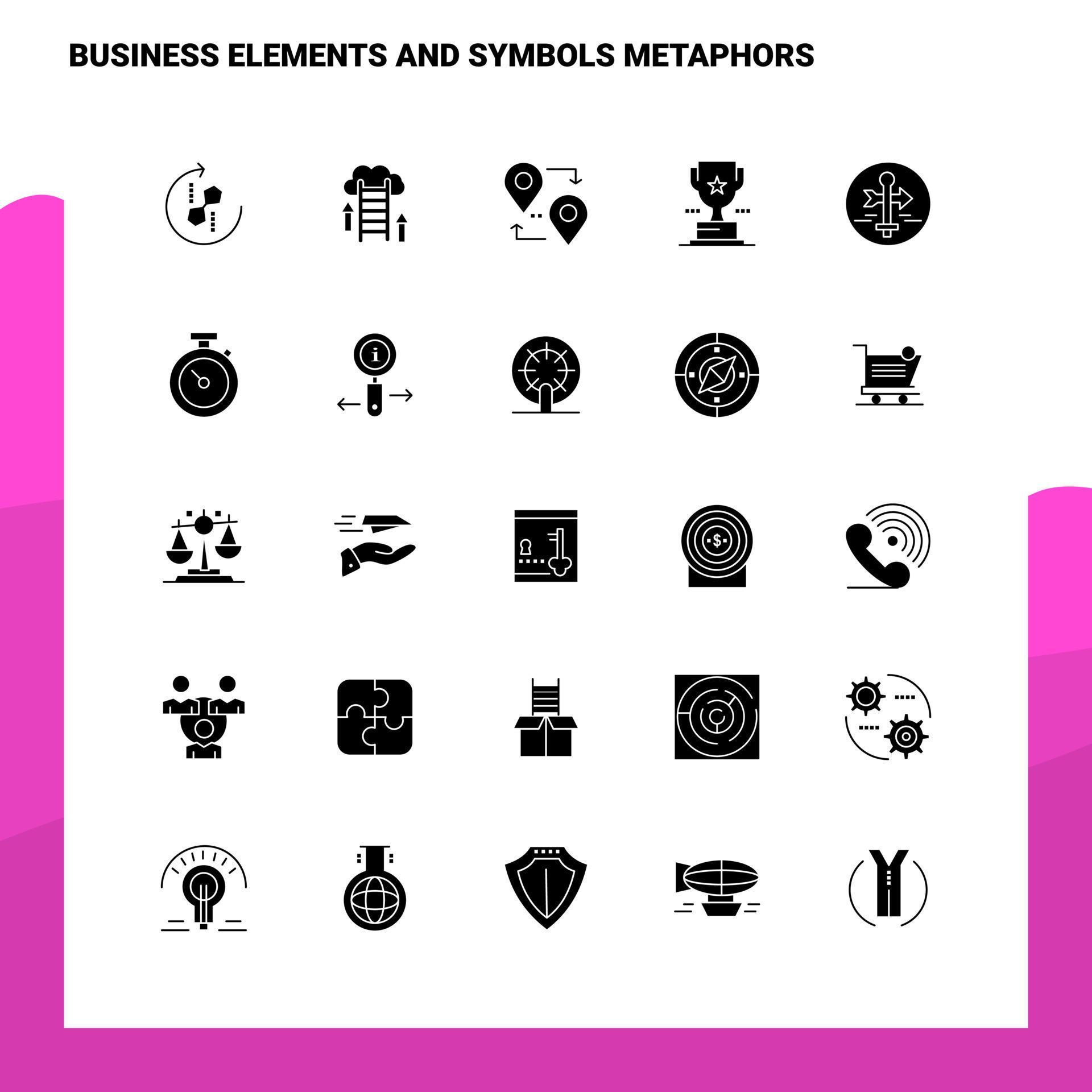 25 business elements and symbols metaphors Icon set Solid Glyph Icon ...
