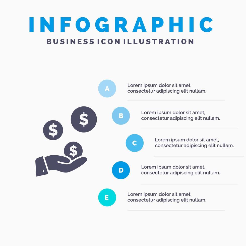 tech Industry Hand Dollar Industry Solid Icon Infographics 5 Steps Presentation Background vector