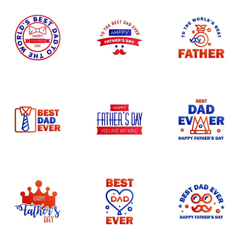 Happy fathers day 9 Blue and red vintage retro type font Illustrator eps10 Editable Vector Design Elements