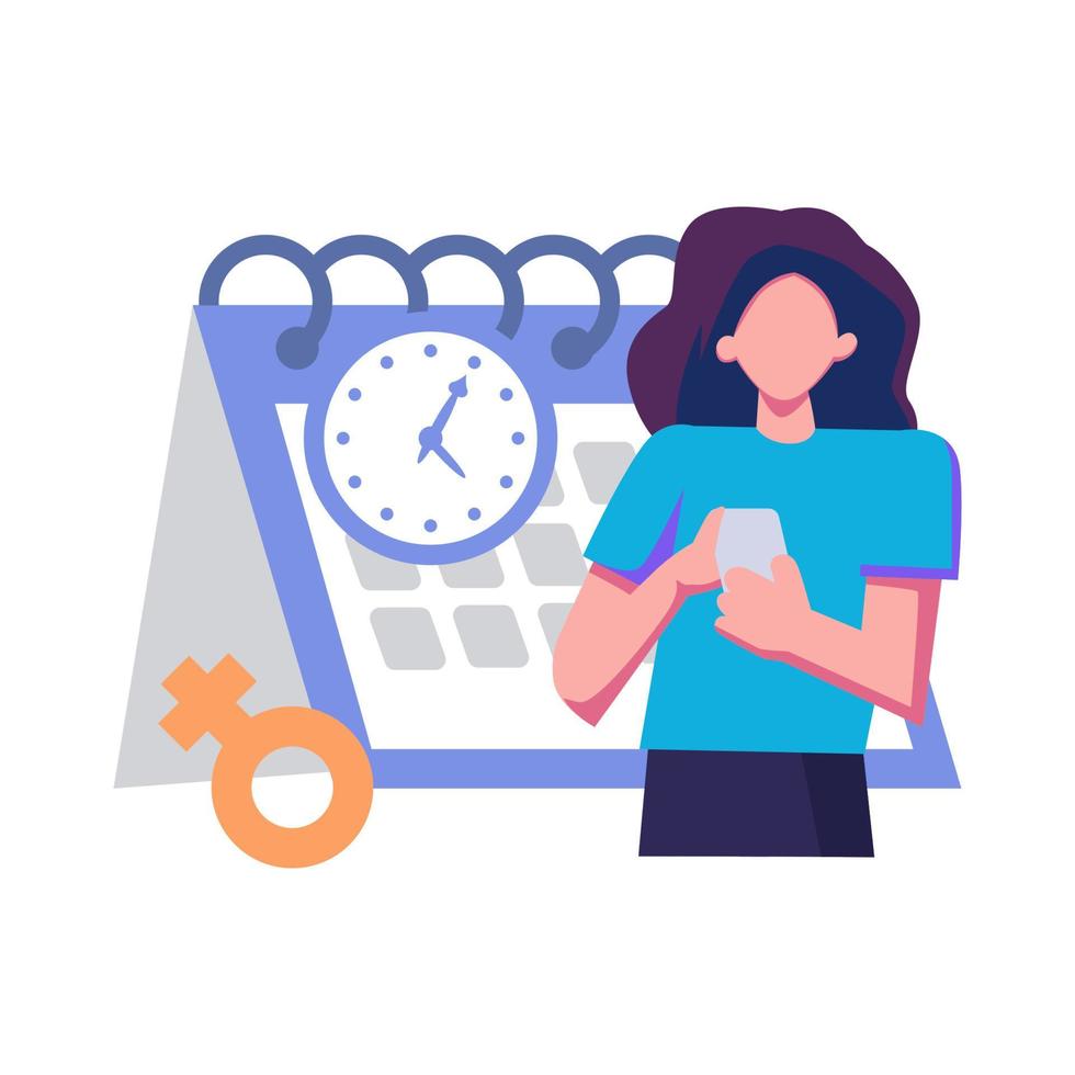 Young woman marks the date of her period in the online calendar vector