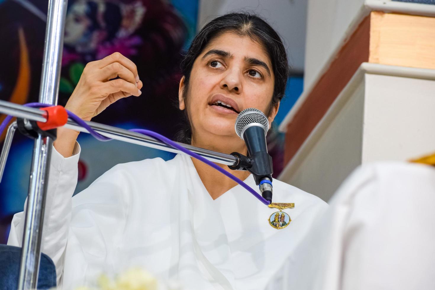 New Delhi, India, October 16 2022 - BK Shivani during meditation session, Shivani Verma, better known as BK Shivani, is a teacher in the Brahma Kumaris spiritual yoga and meditation movement of India photo