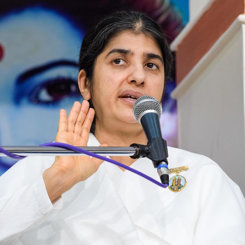 New Delhi, India, October 16 2022 - BK Shivani during meditation session, Shivani Verma, better known as BK Shivani, is a teacher in the Brahma Kumaris spiritual yoga and meditation movement of India photo
