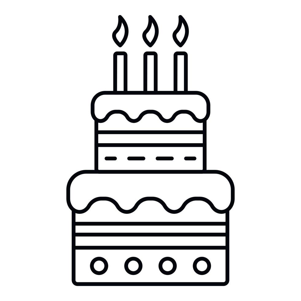 pastel de cumpleaños con icono de velas, estilo de esquema vector