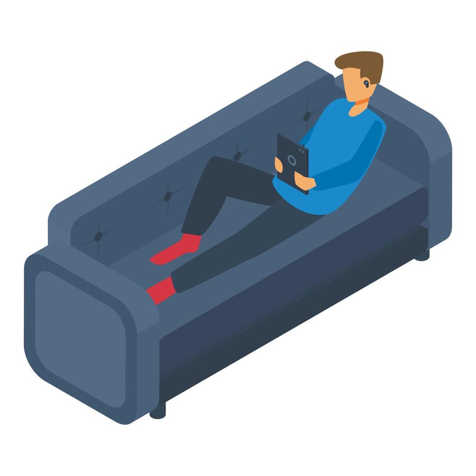 Boy freelancer at sofa icon, isometric style vector