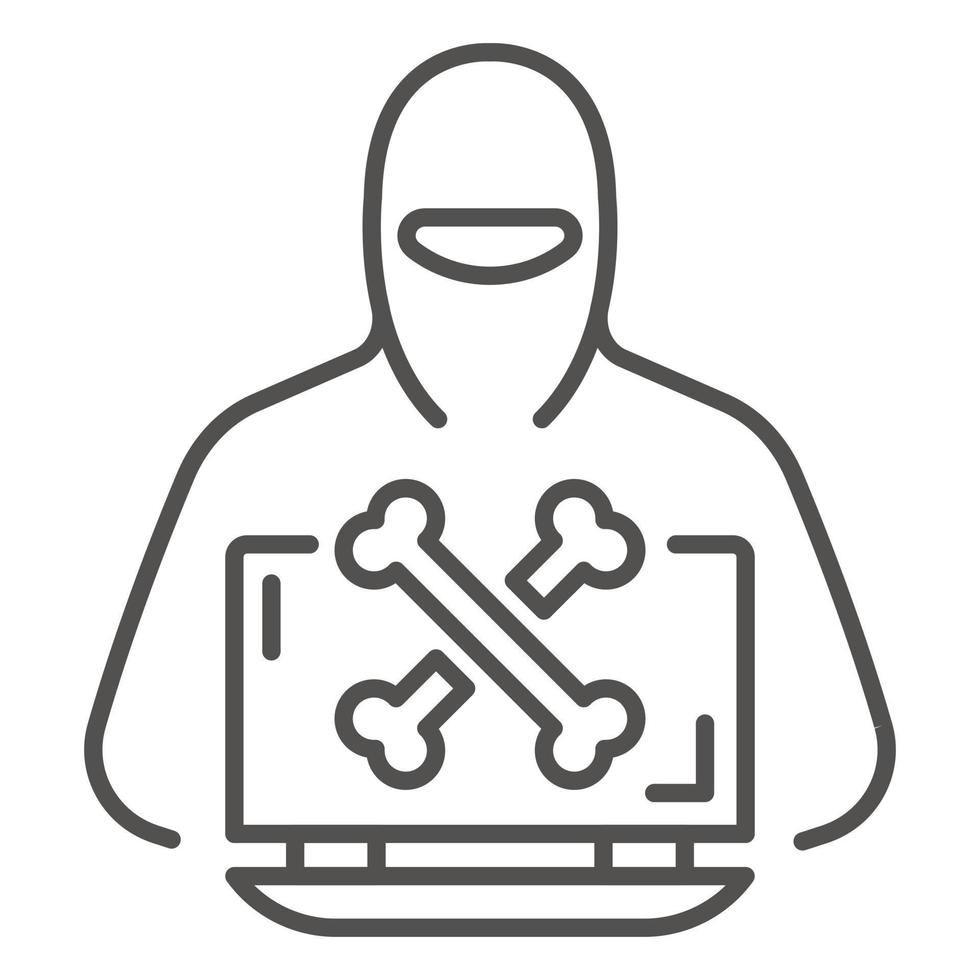 Hacker laptop icon, outline style vector
