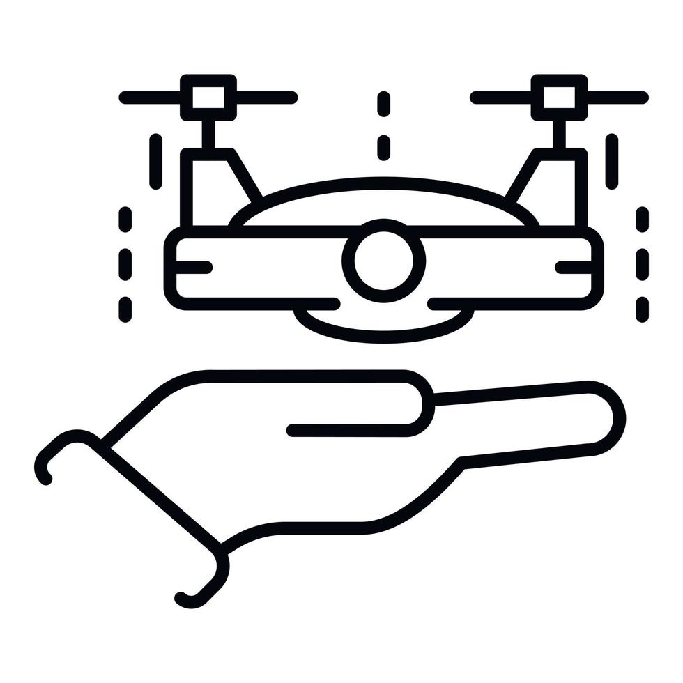 Drone on hand icon, outline style vector