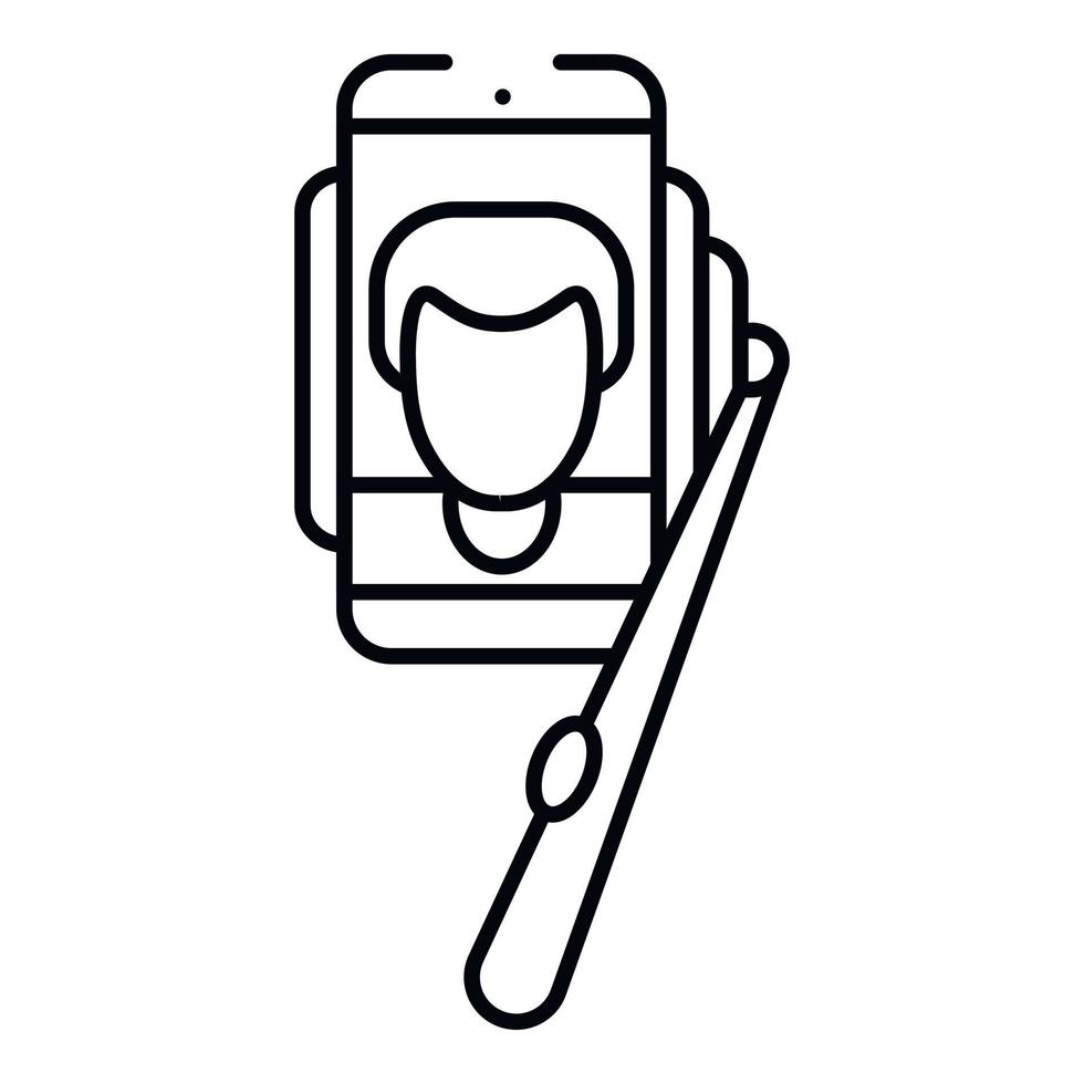Boy take selfie icon, outline style vector