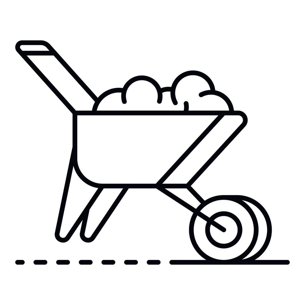 Full wheelbarrow icon, outline style vector