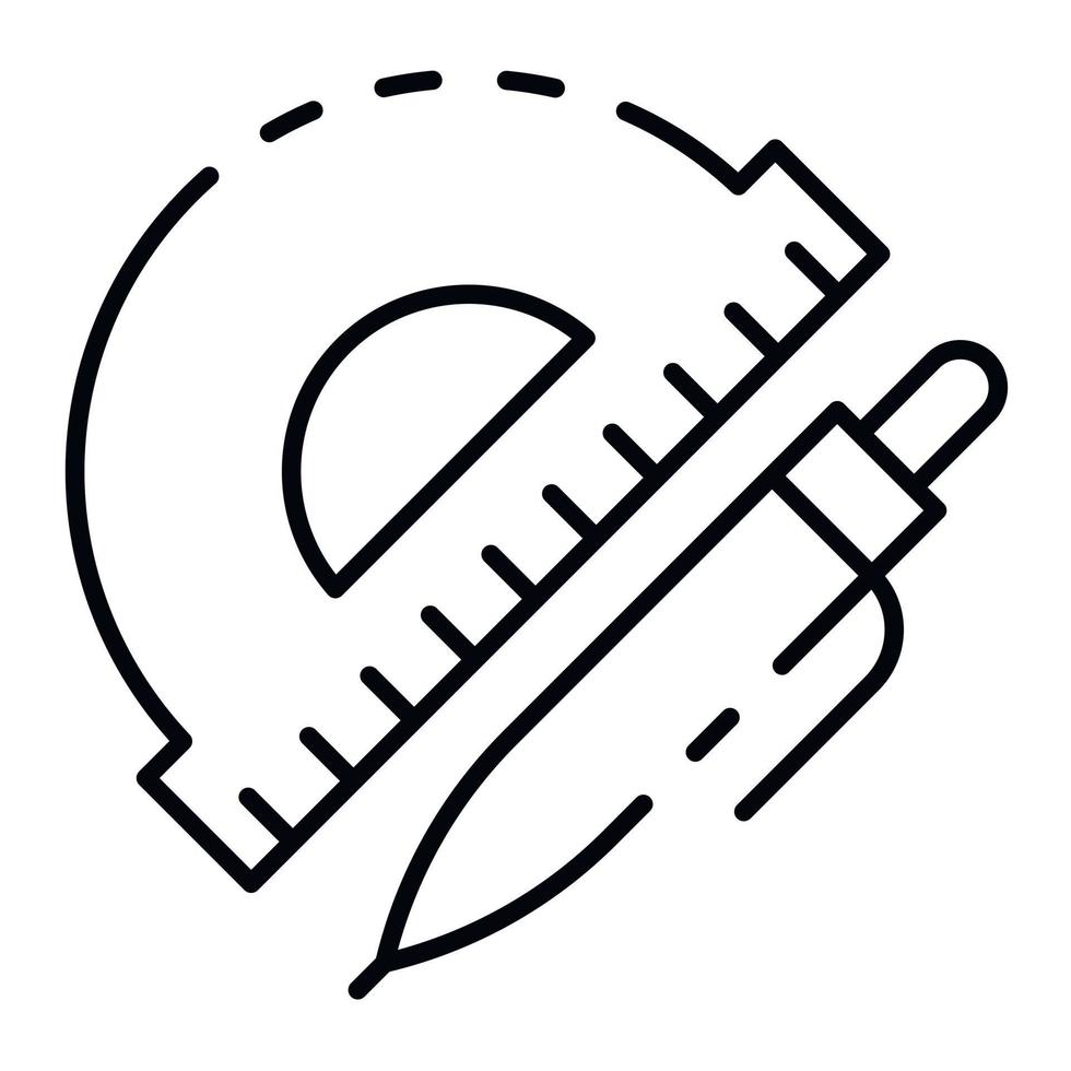 Protractor pen icon, outline style vector