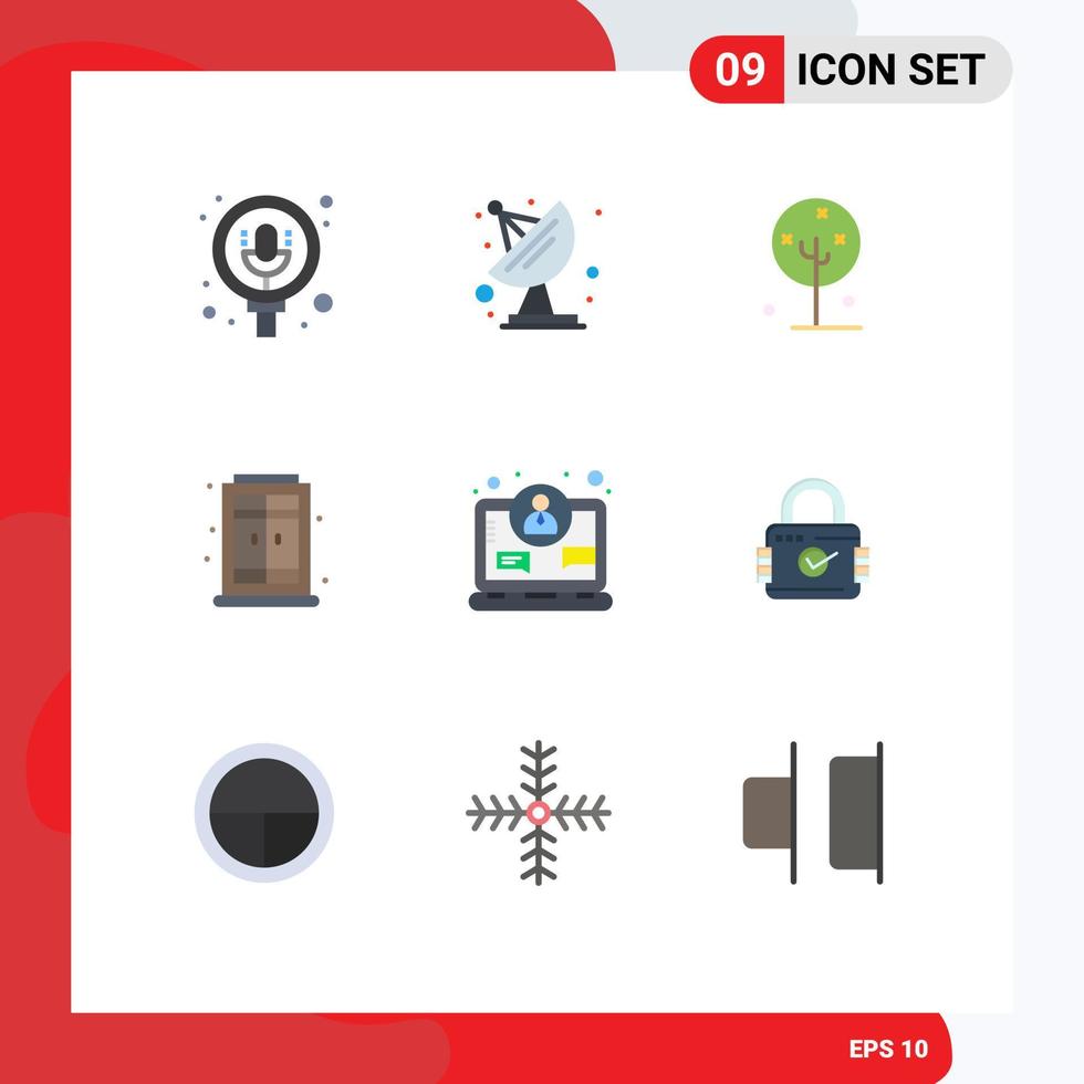 Modern Set of 9 Flat Colors Pictograph of digital business flower window home Editable Vector Design Elements