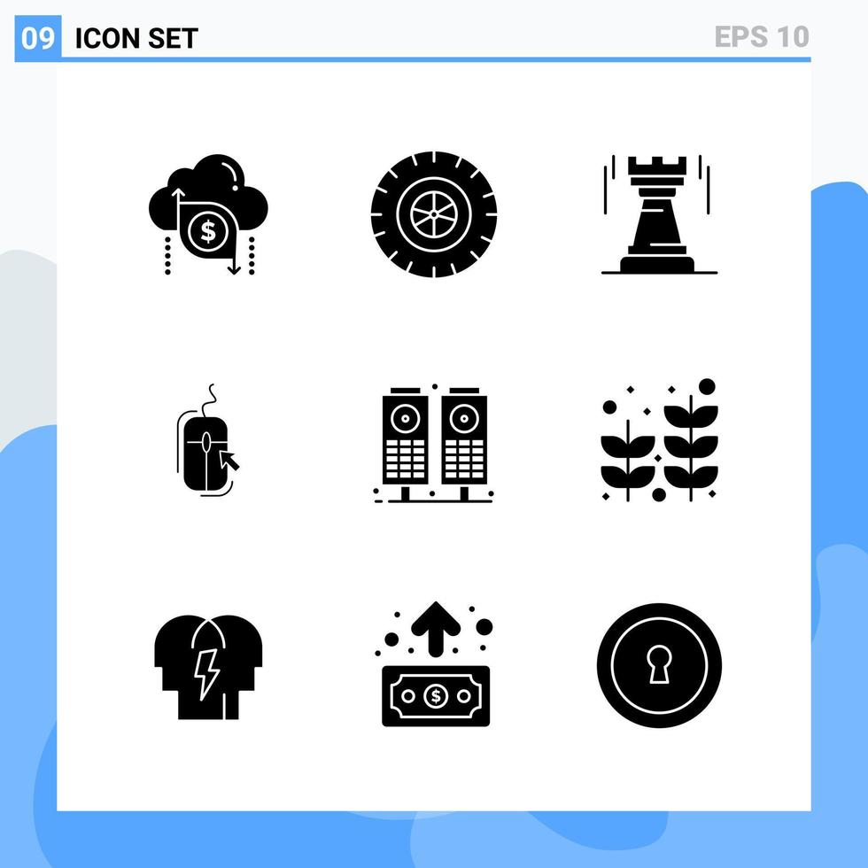 moderno 9 iconos de estilo sólido símbolos de glifo para uso general signo de icono sólido creativo aislado sobre fondo blanco paquete de 9 iconos vector