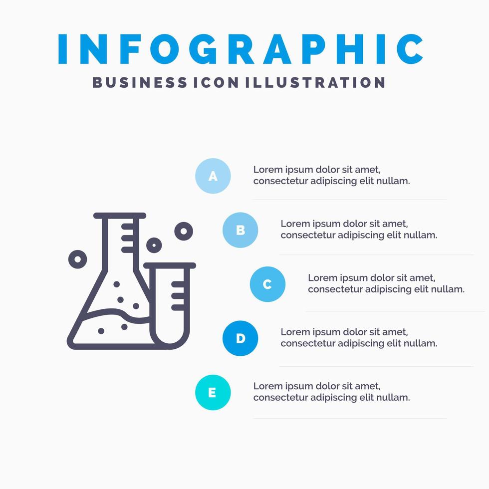 Flask Tube Lab Science Line icon with 5 steps presentation infographics Background vector