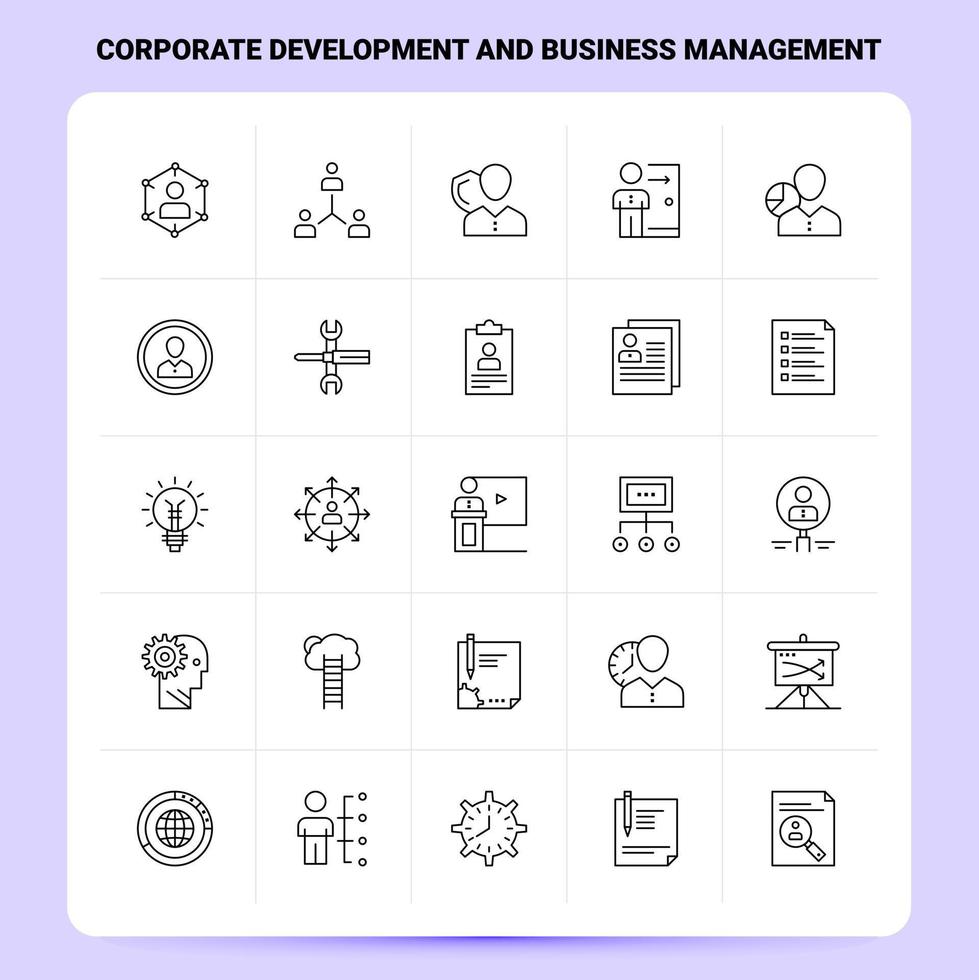 OutLine 25 Corporate Development and Business Management Icon set Vector Line Style Design Black Icons Set Linear pictogram pack Web and Mobile Business ideas design Vector Illustration