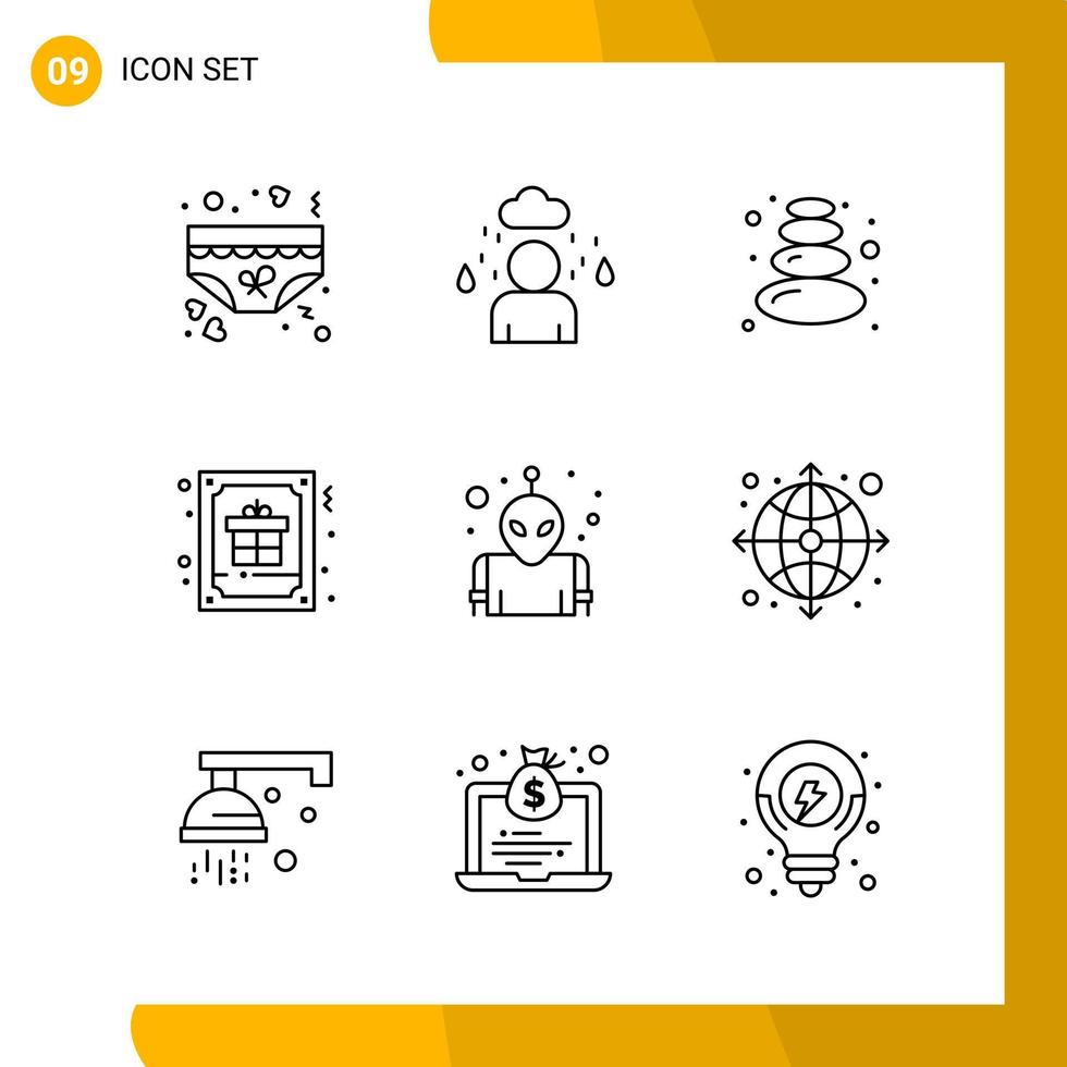 9 Icon Set Line Style Icon Pack Outline Symbols isolated on White Backgound for Responsive Website Designing Creative Black Icon vector background