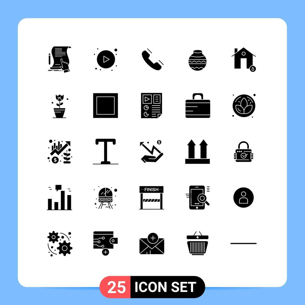 Set of 25 Commercial Solid Glyphs pack for pongal sand button pot telephone Editable Vector Design Elements