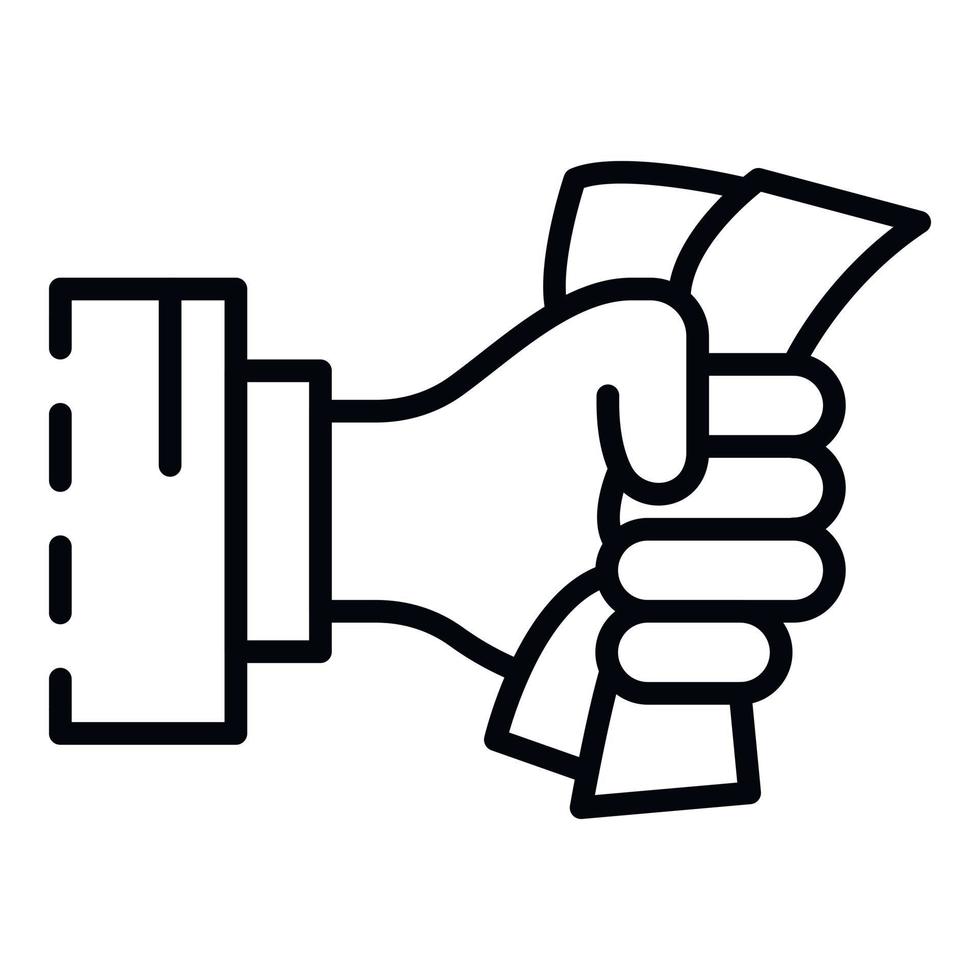 Hand bribery banknote icon, outline style vector