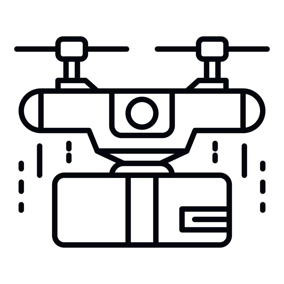 icono de drone de caja de entrega, estilo de contorno vector