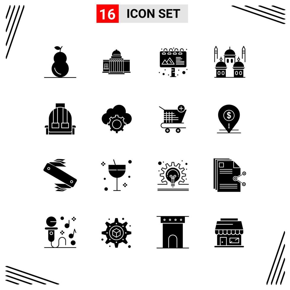 16 Icons Solid Style Grid Based Creative Glyph Symbols for Website Design Simple Solid Icon Signs Isolated on White Background 16 Icon Set vector