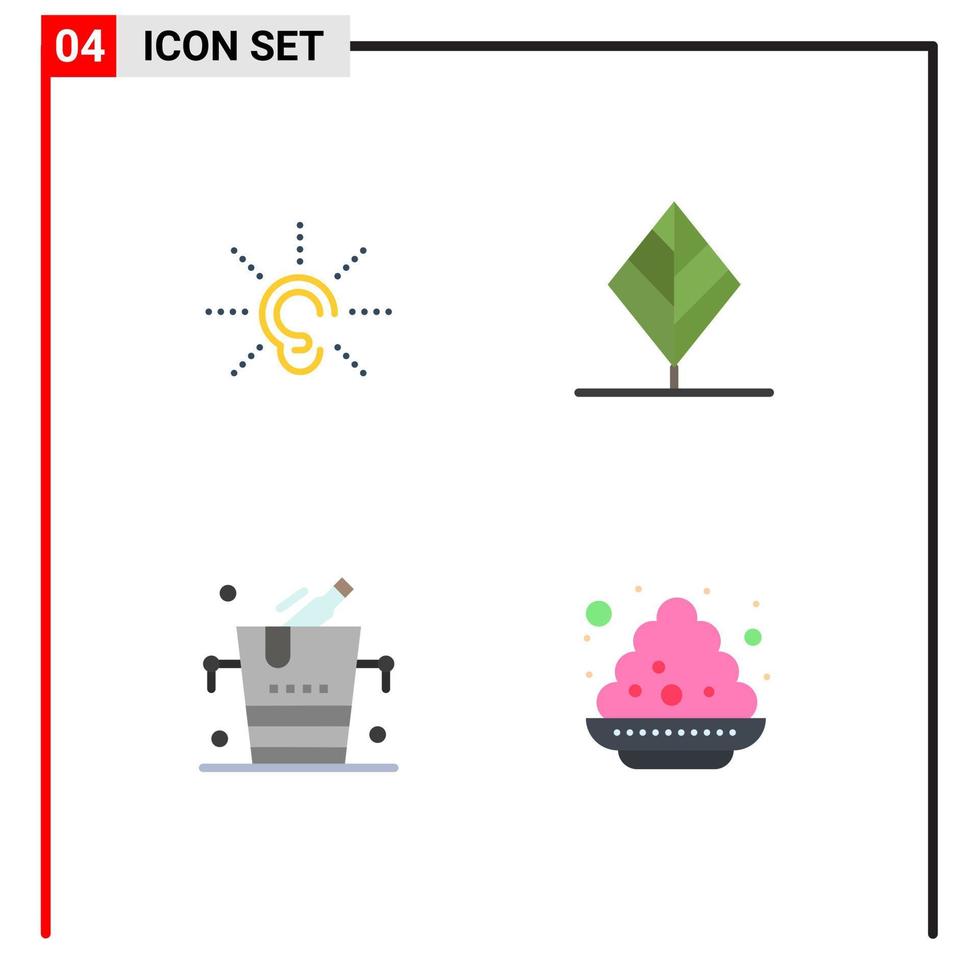 Set of 4 Modern UI Icons Symbols Signs for awareness bucket hearing leaf ice Editable Vector Design Elements