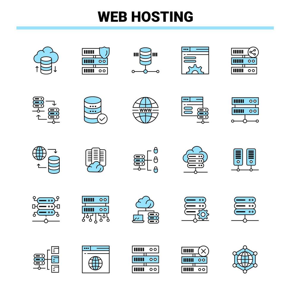 25 Web Hosting Black and Blue icon Set Creative Icon Design and logo template Creative Black Icon vector background