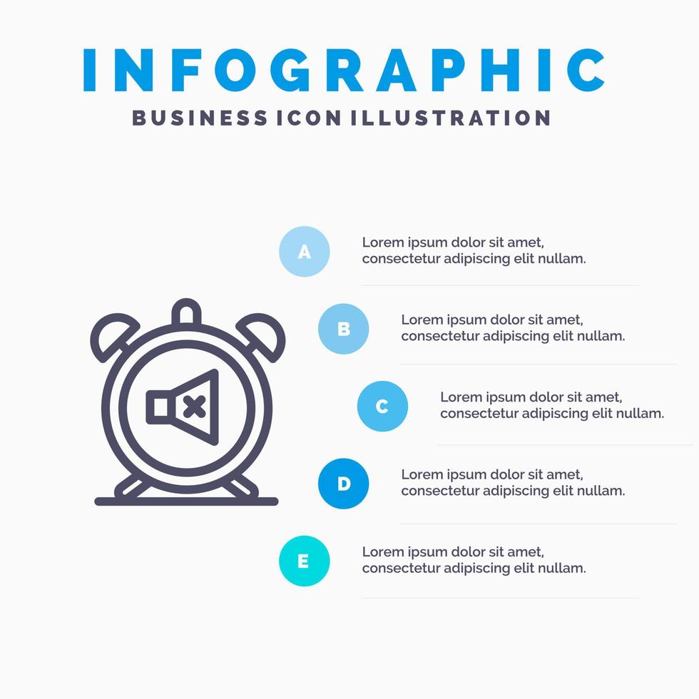 Alarm Clock Mute Off Sound Line icon with 5 steps presentation infographics Background vector