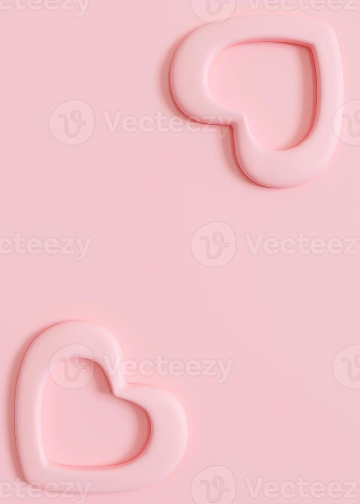 Pink vertical background with hearts and copy space. Valentine's Day, Mother's Day, Wedding backdrop. Empty space for advertising text, invitation. Postcard, greeting card design. Love. 3D render. photo