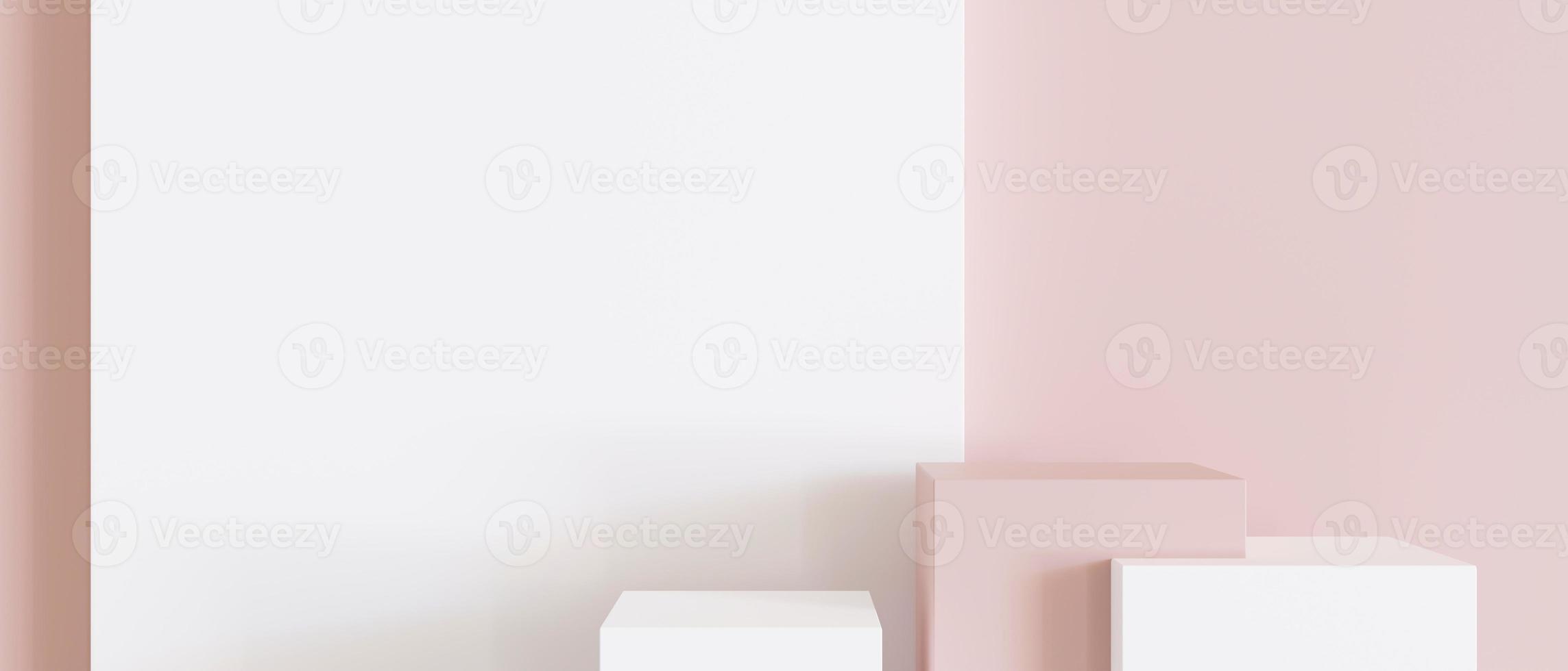 Pink and white podiums set for product, cosmetic presentation. Modern mock up. Pedestal or platform for beauty products. Empty scene. Copy space for logo, or text. Banner. 3D rendering. photo