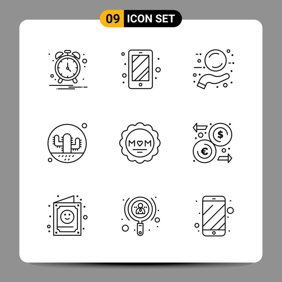 9 Black Icon Pack Outline Symbols Signs for Responsive designs on white background 9 Icons Set vector