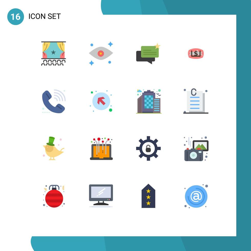 conjunto de colores planos de interfaz móvil de 16 pictogramas de apoyo marketing de chat digital paquete editable de elementos de diseño de vectores creativos