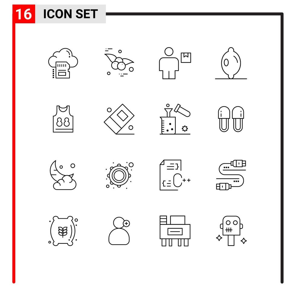 conjunto moderno de 16 contornos y símbolos, como elementos de diseño de vectores editables de envío de limón de avatar de camisa de juego