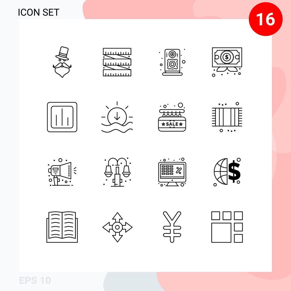 Pictogram Set of 16 Simple Outlines of graph analytics audio award certificate Editable Vector Design Elements