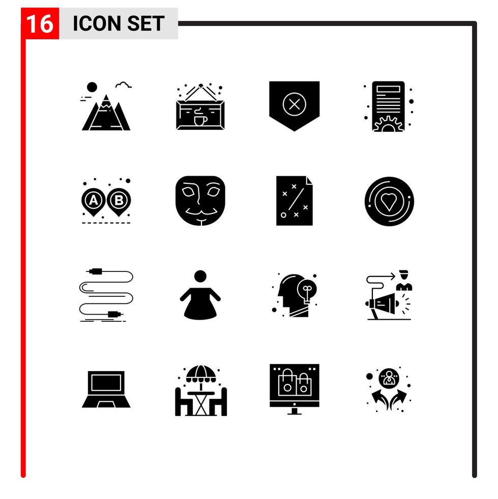 Modern Set of 16 Solid Glyphs Pictograph of route destination protect settings content management Editable Vector Design Elements