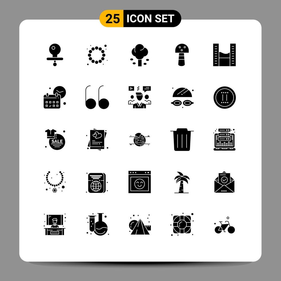 Solid Glyph Pack of 25 Universal Symbols of twin towers modern green buildings mushroom Editable Vector Design Elements