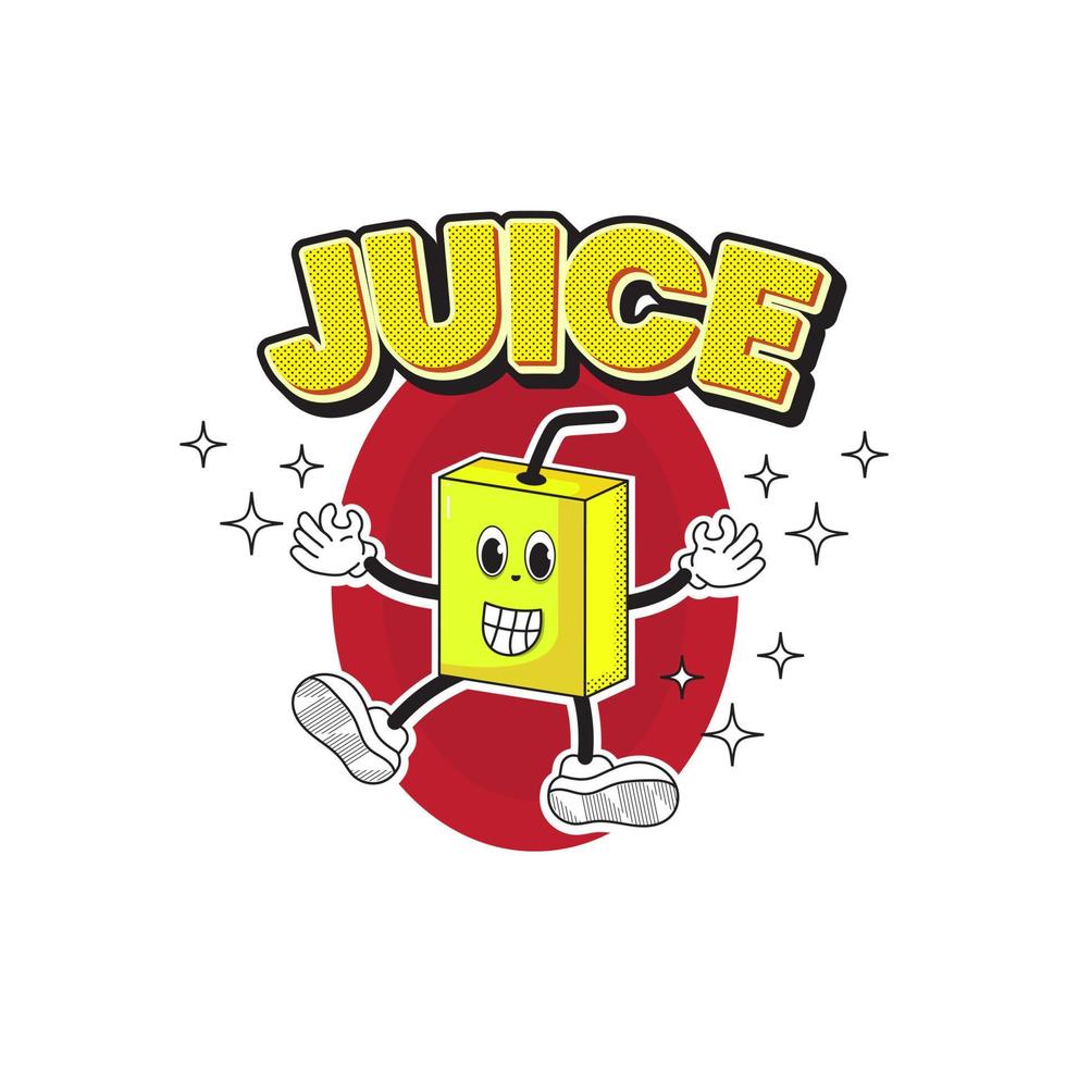 Retro Cute Cartoon Character Illustration. Juice Slogan for Print Design Poster sticker or T-Shirt. Vector