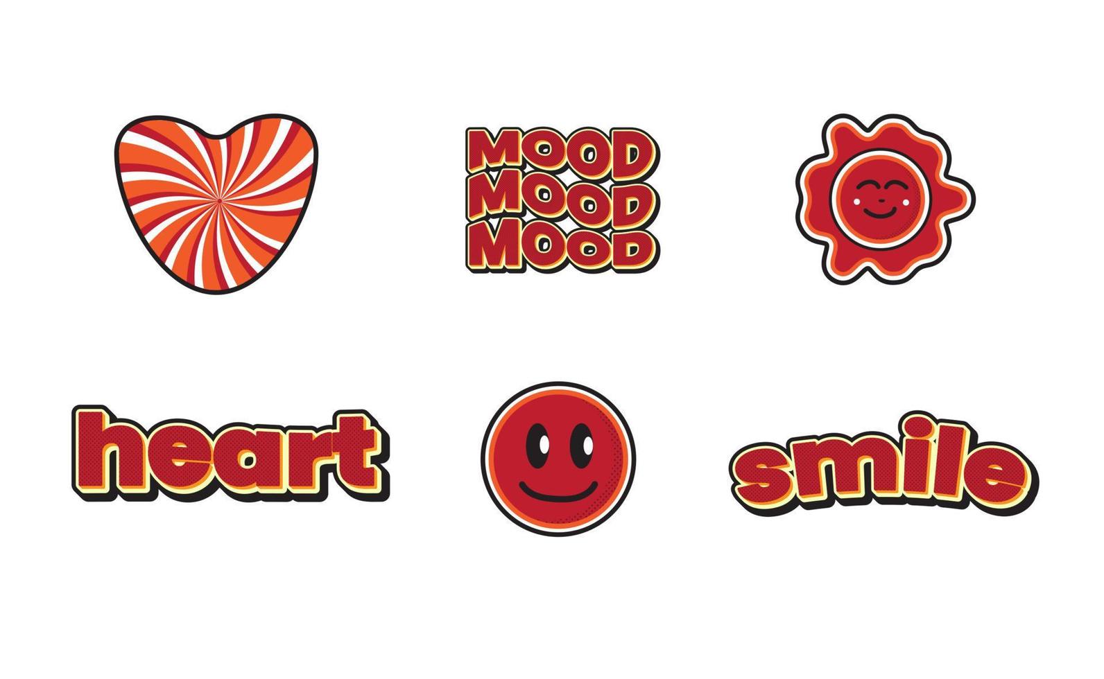 Retro style facial expression and text character sticker. for clothing print designs or stickers with a collection of sets. vector illustration