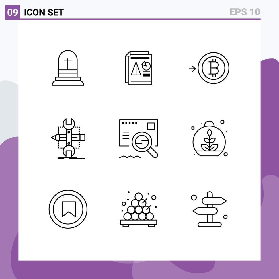 Pictogram Set of 9 Simple Outlines of check sketch business develop build Editable Vector Design Elements