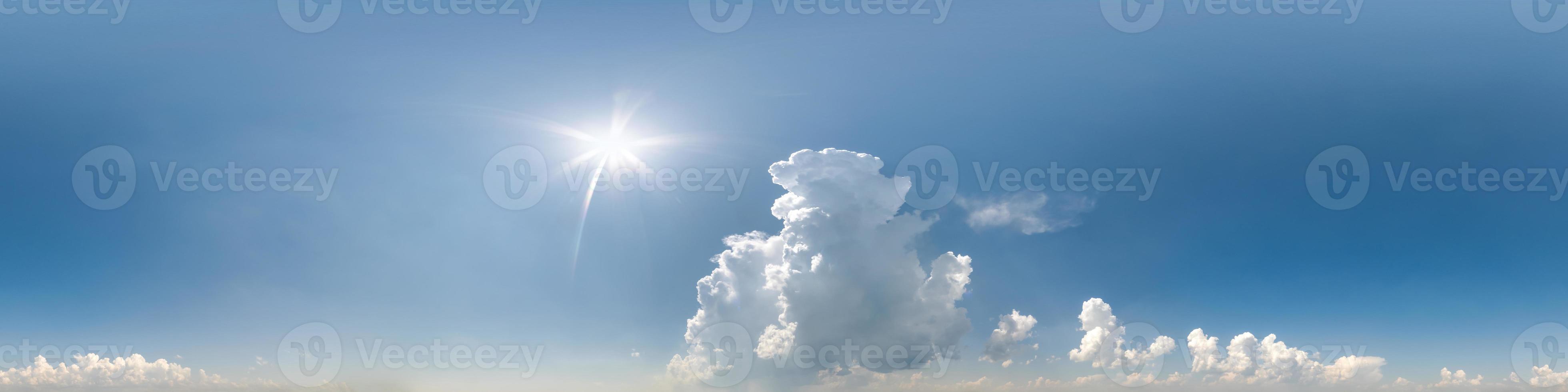 blue sky with beautiful clouds as seamless hdri 360 panorama view with zenith in spherical equirectangular format for use in 3d graphics or game development as sky dome or edit drone shot photo