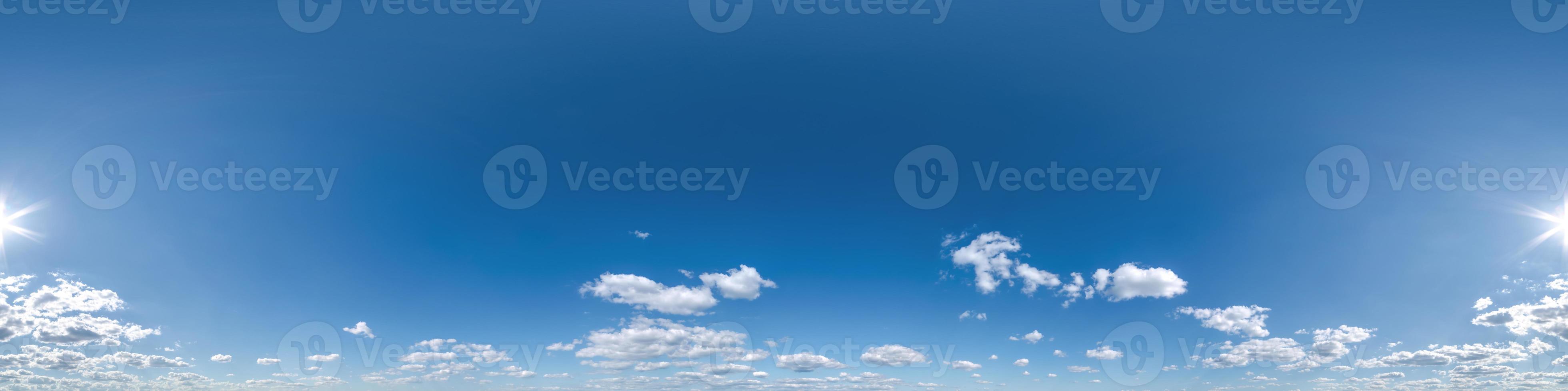 blue sky with beautiful clouds as seamless hdri 360 panorama view with zenith in spherical equirectangular format for use in 3d graphics or game development as sky dome or edit drone shot photo