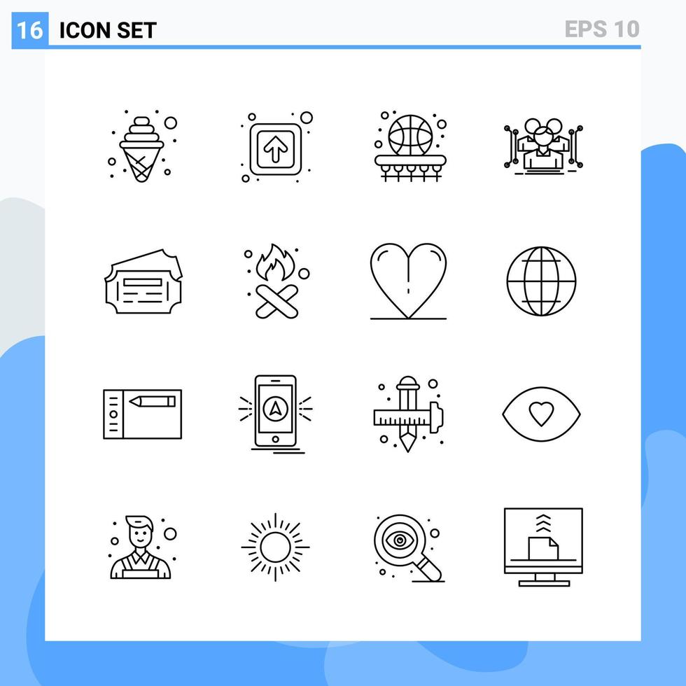 iconos de estilo moderno de 16 líneas delinean símbolos para uso general signo de icono de línea creativa aislado en fondo blanco paquete de 16 iconos fondo de vector de icono negro creativo