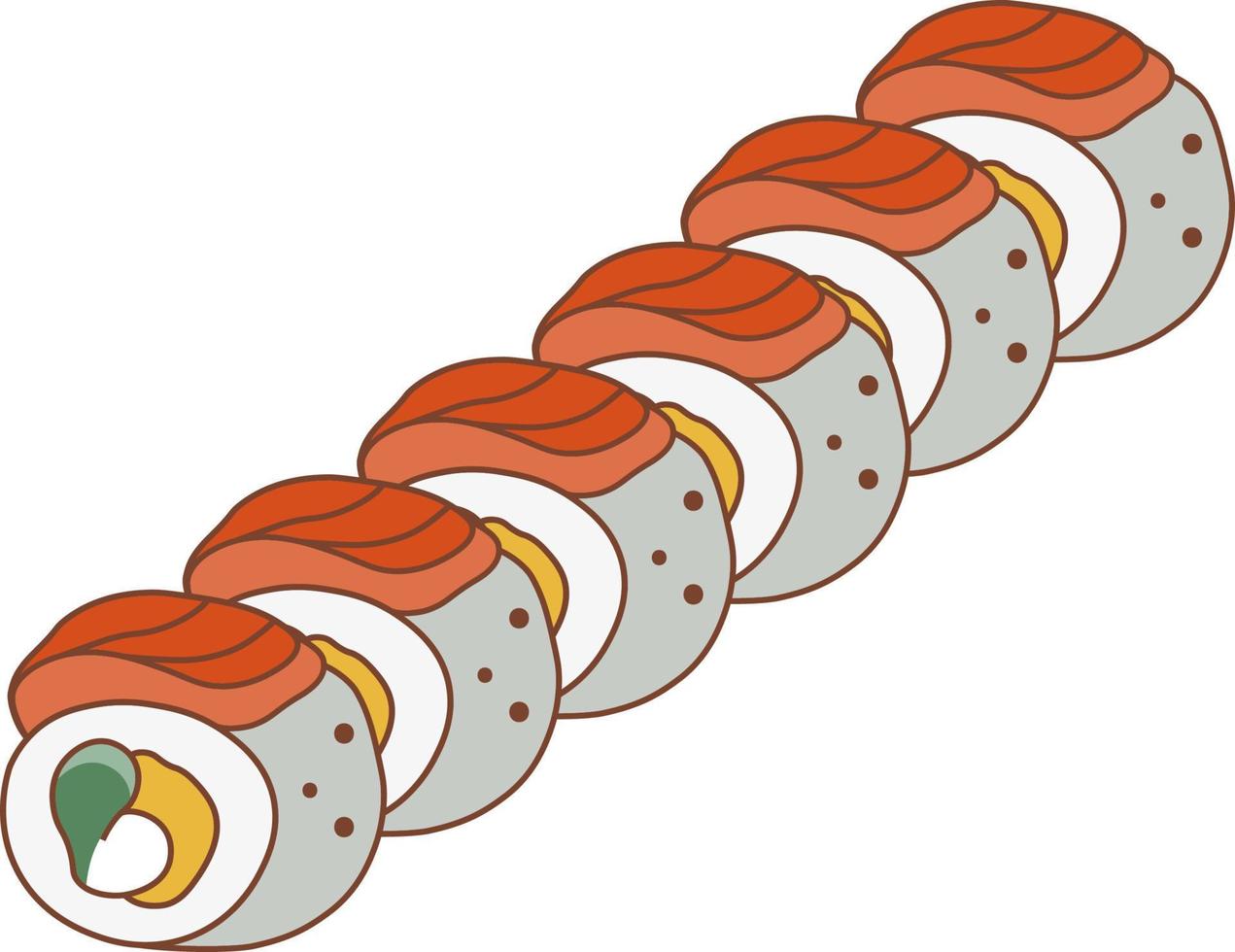 rollo de sushi con salmón y mango. adecuado para pancartas de restaurantes, logotipos y anuncios de comida rápida. comida japonesa. comida asiática. vector