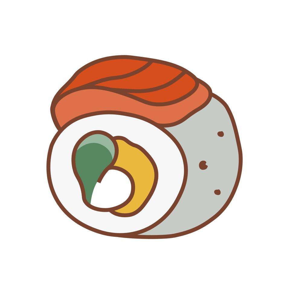 Sushi roll with salmon and mango. Suitable for restaurant banners, logos, and fast food advertisements. Japanese food. Asian food. vector